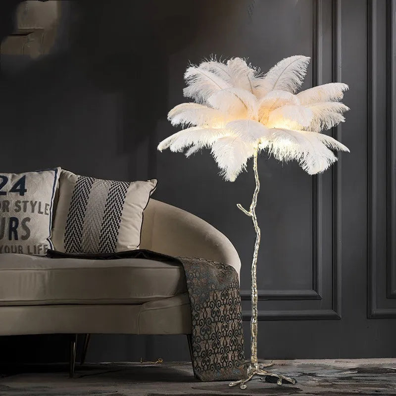 Ostrich – Luxury Floor Lamp with Feather Shade & Copper Finish