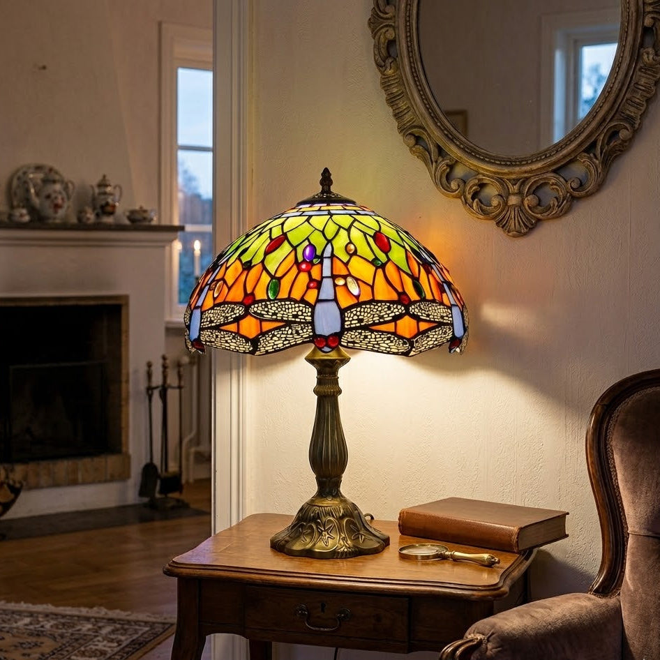 Haga – Tiffany Bordslampa i Sten med Trollsländemotiv