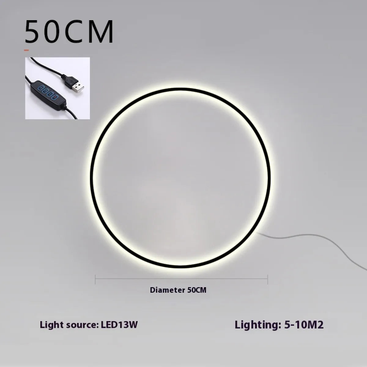 Aura – minimalistisk cirkulär vägglampa i aluminium (50 cm)