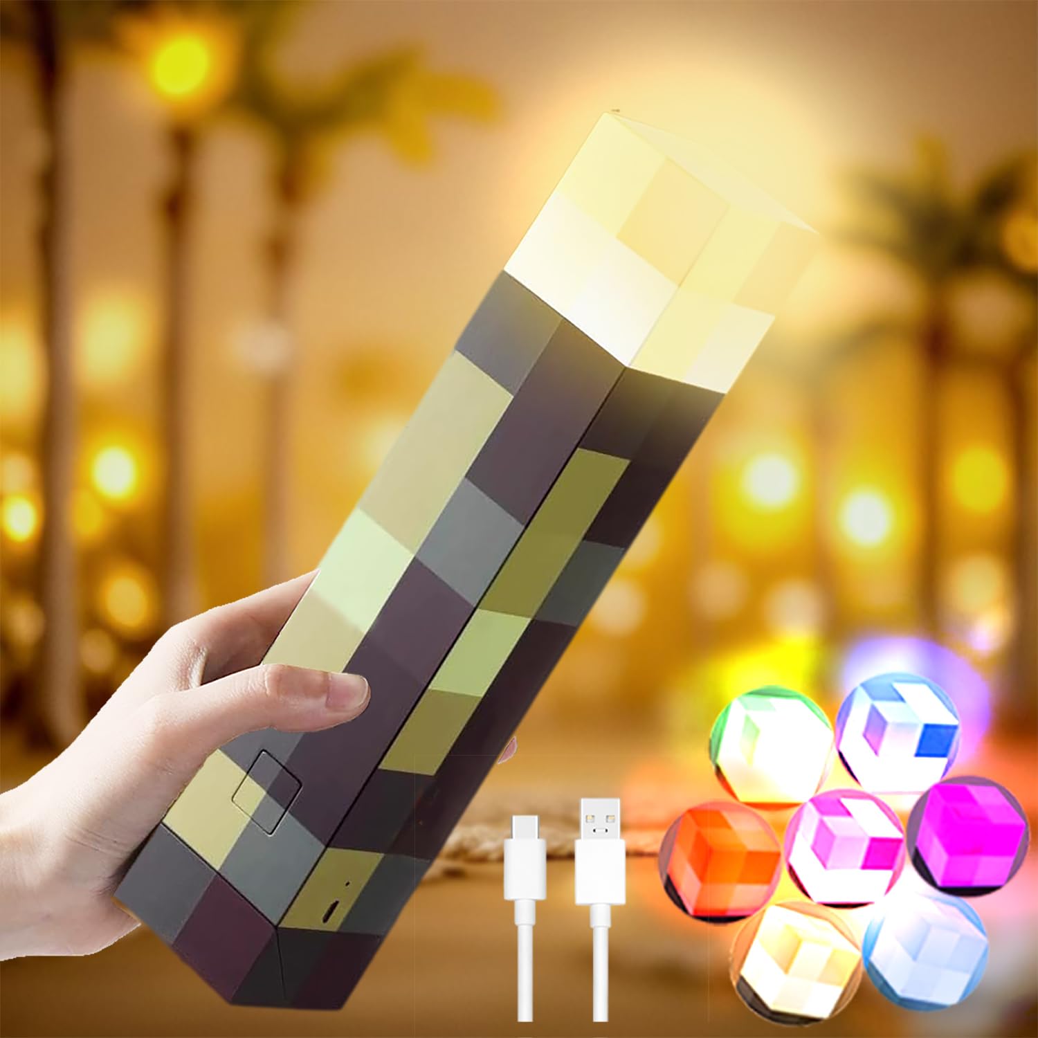 Beacon – Uppladdningsbar LED-ficklampa för gamers (Minecraft-stil)