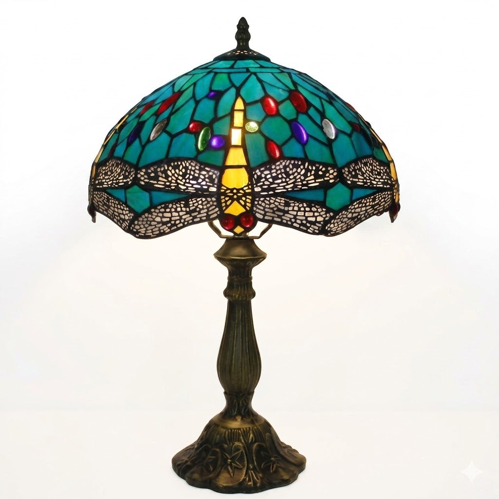 Haga – Tiffany Bordslampa i Sten med Trollsländemotiv