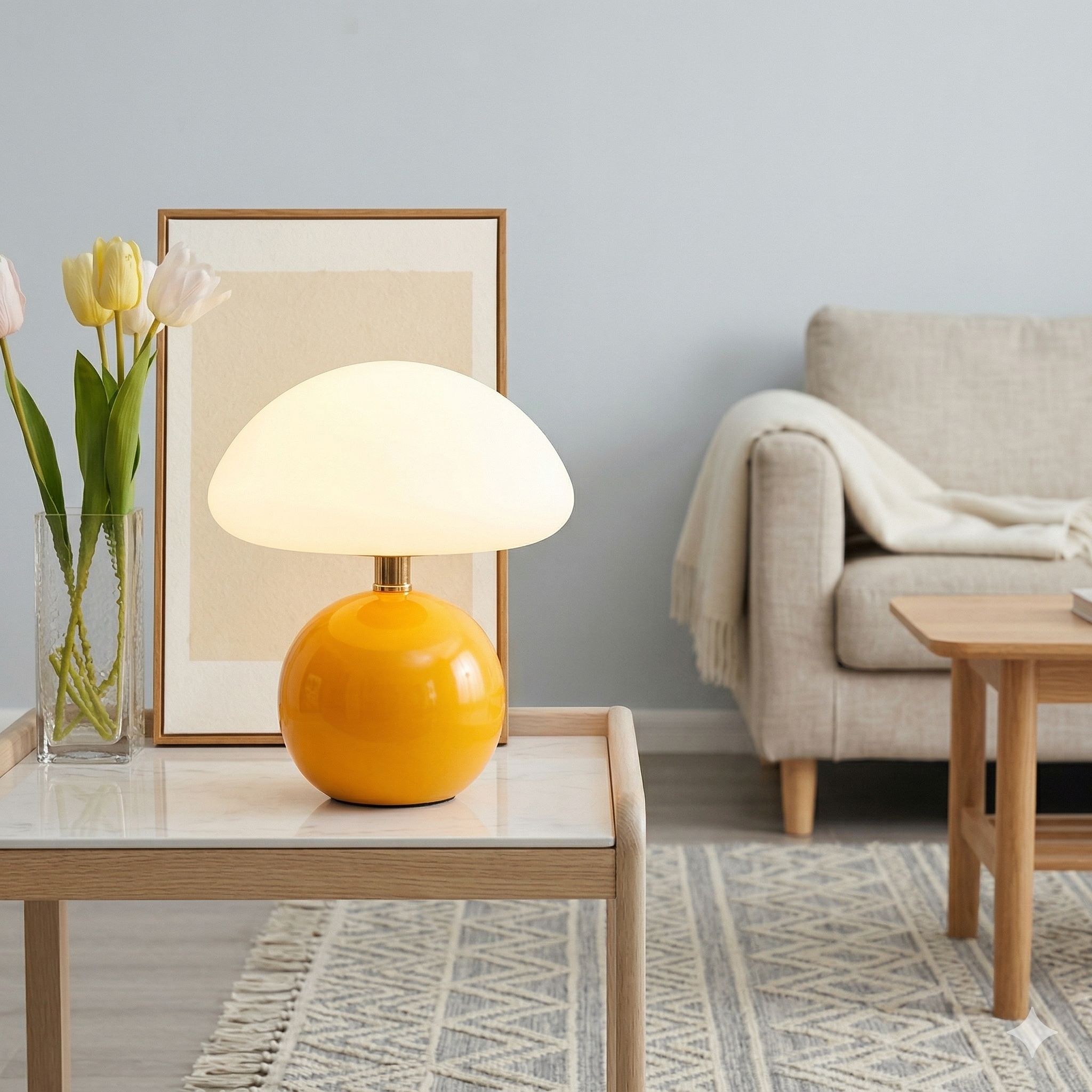 Båstad – Frostad Mushroom-bordslampa med Keramisk Bas