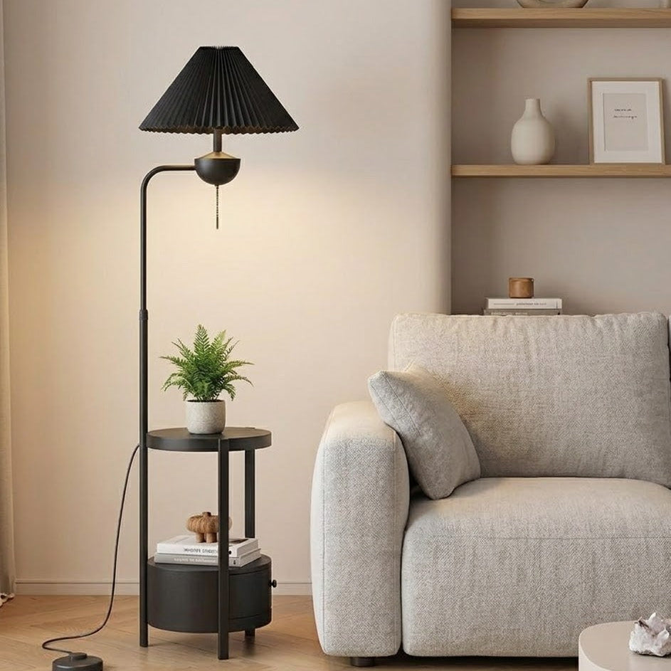 Elegance – golvlampa med trådlös laddning och sidobord